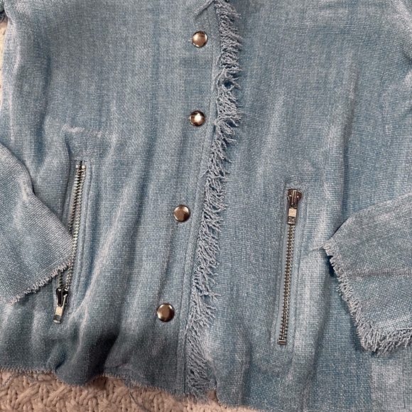 New WOMENS Lavender Brown Sky Blue Frayed Cardigan shoulder pad small/Med - Picture 5 of 12